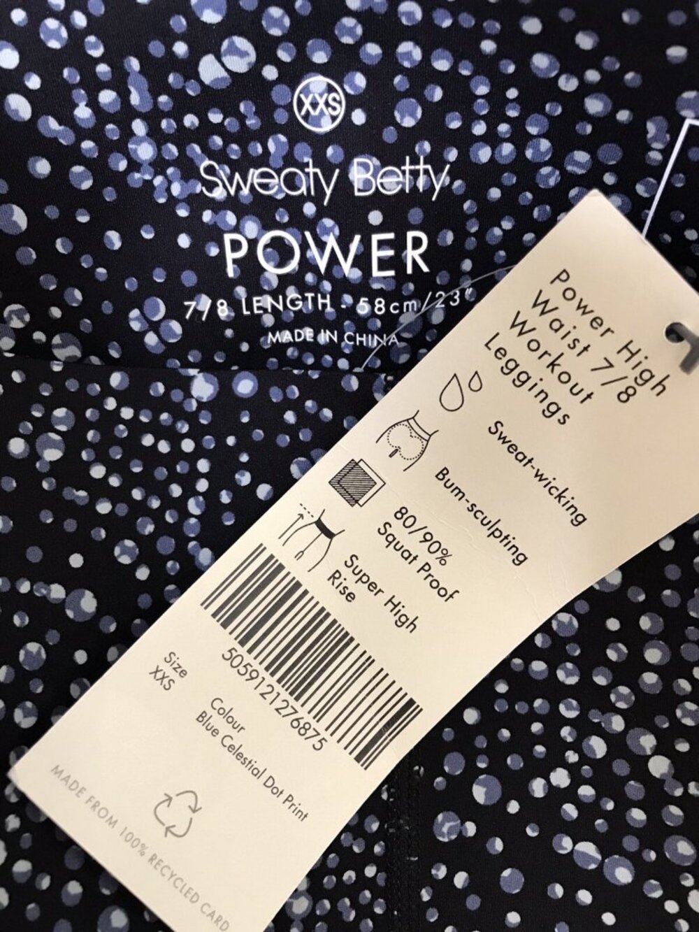 NWT Sweaty Betty Leggings XXS Blue Celestial Dot Print Elastic Waist - Picture 6 of 6